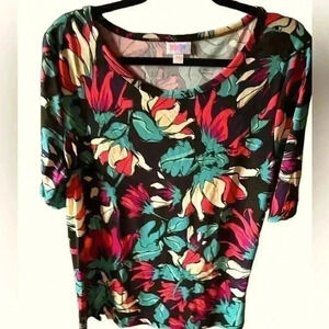 Lularoe 3X black floral  fitted Gigi top.Turquoise, fuschia, cream on black.NWT